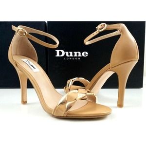 Dune London HALETTE Metal Detail Ankle Strap Heeled Sandals Leather Nude Size 8